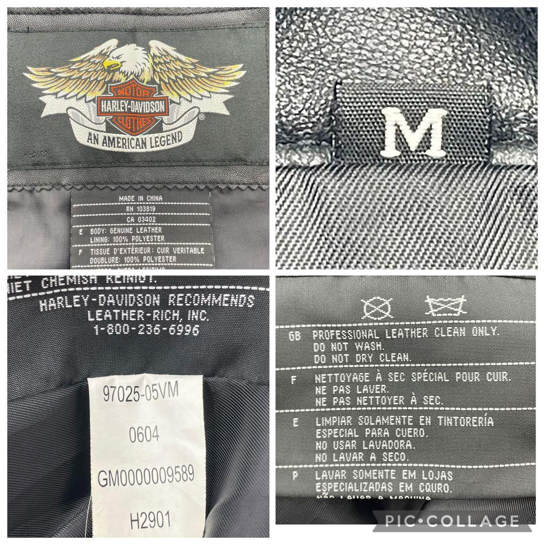 HARLEYDAVIDSON レザージャケット　シングルライダース　刺繍ロゴ M