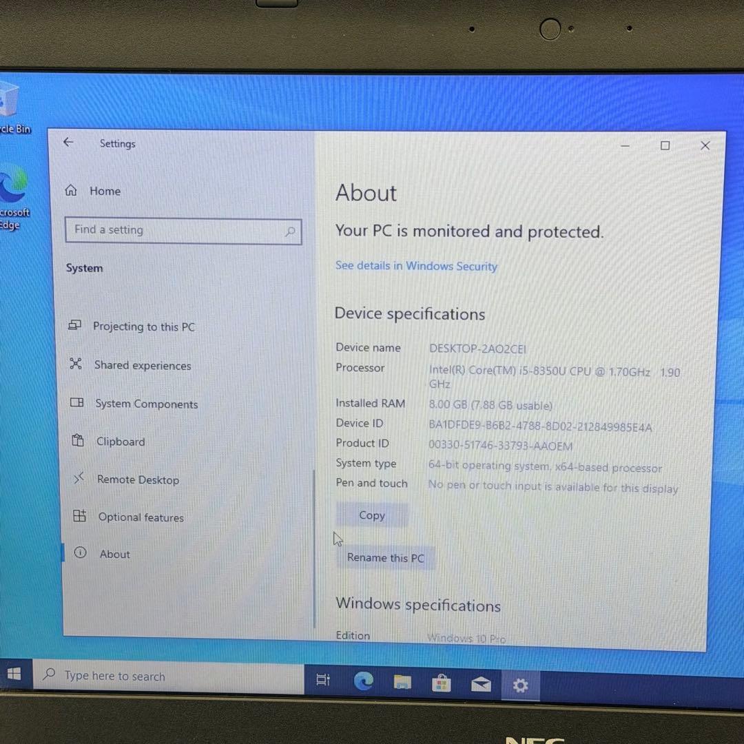 NEC VersaPro i5 /8GB/512GB 15.6インチ 第8世代