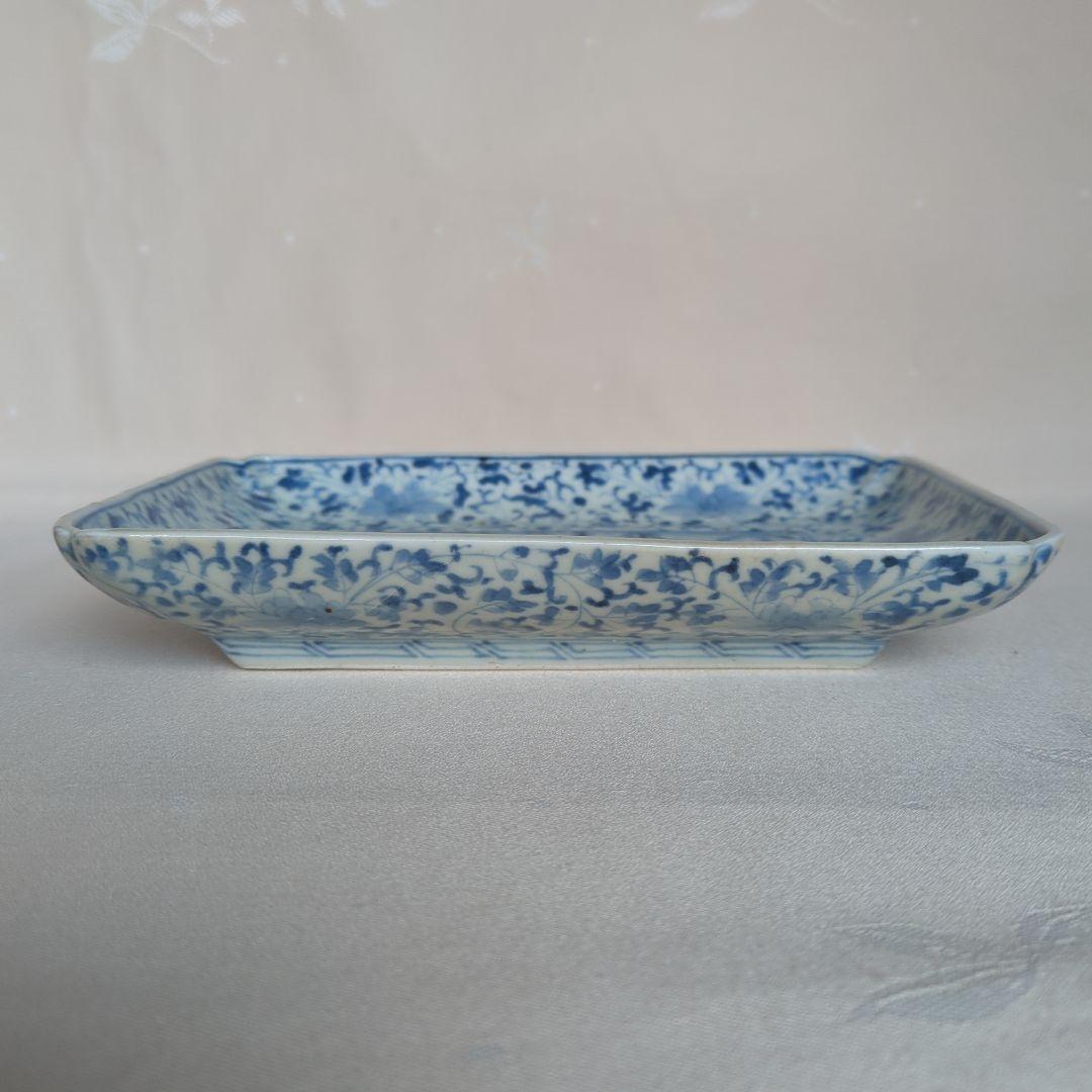 古伊万里 花唐草に松竹梅図 二重角福銘 江戸中期 角皿