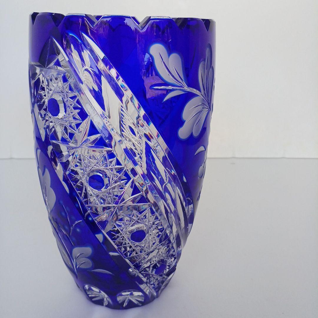 アルンシュタットクリスタル　切子花瓶　ドイツ製　コバルトブルー