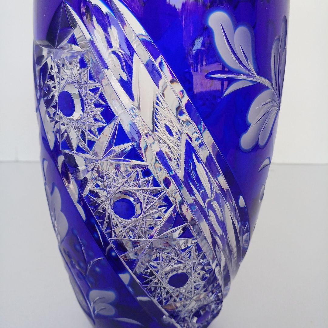 アルンシュタットクリスタル　切子花瓶　ドイツ製　コバルトブルー