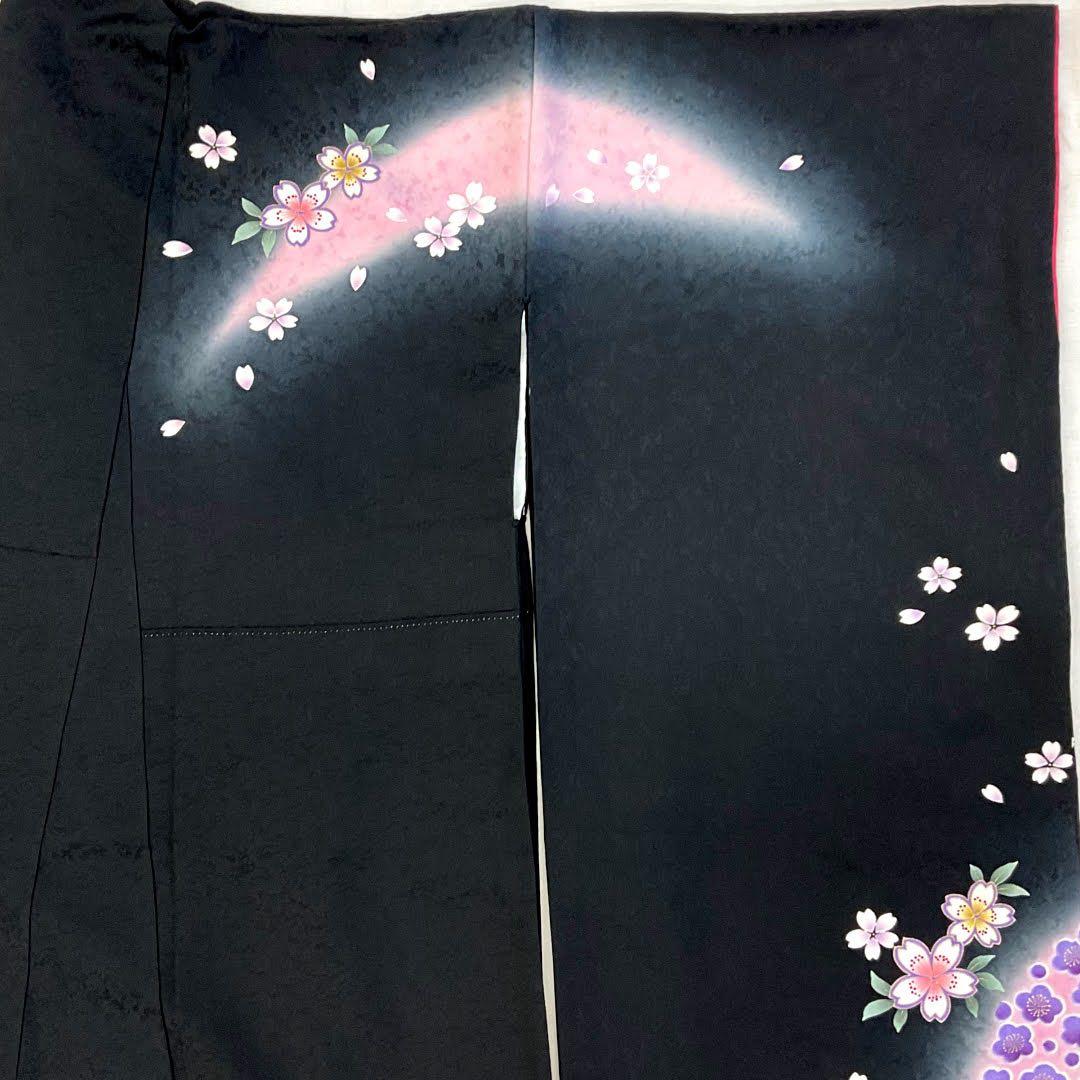 振袖 黒 ピンク 紫 ぼかし 桜 波 レンタル処分 成人式