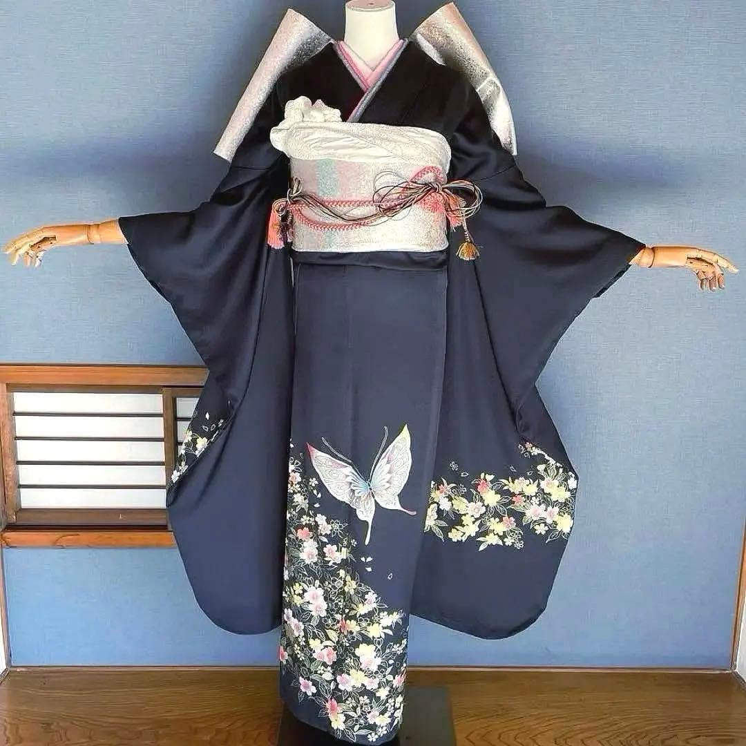 振袖フルセット　金彩加工友禅　成人式振袖　振袖　裄丈69 バタフライ