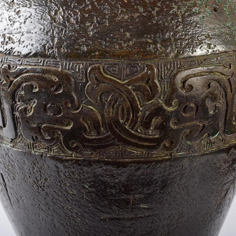 中国　古銅　漢詩饕餮文　双耳瓶　時代箱付　M　R8223B
