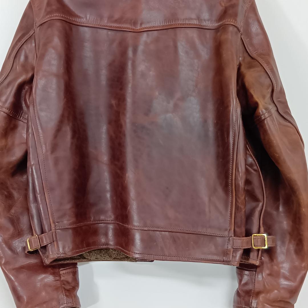 エアロレザー/レザージャケット/ハーフベルト/ブルゾン/ライダース/襟ボア/馬革