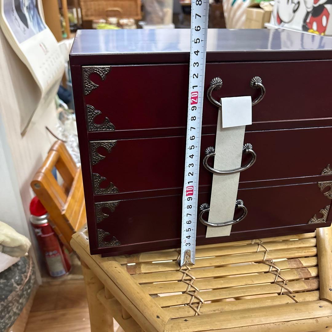 【美品・箱付】仙台箪笥 三ツ引 溜塗（ためぬり） 小物入れ 伝統工芸品