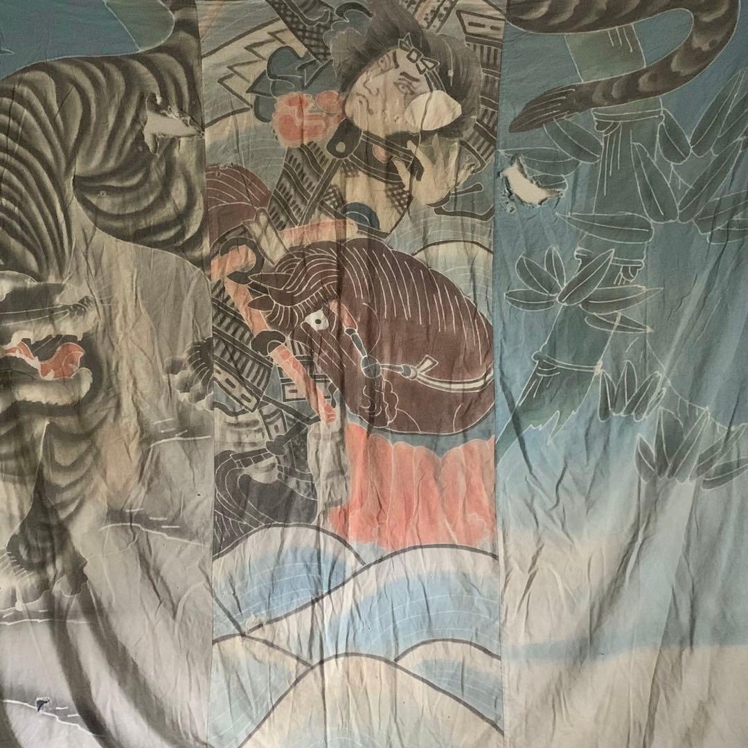 古い 木綿 筒描き 布団皮？ 古布 古道具 アンティーク