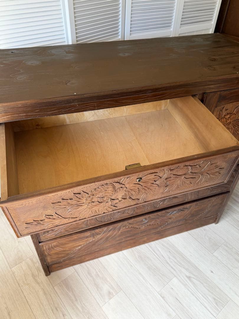 最終値下げ! 伝統工芸品 軽井沢彫 サイドボード アンティーク リメイク