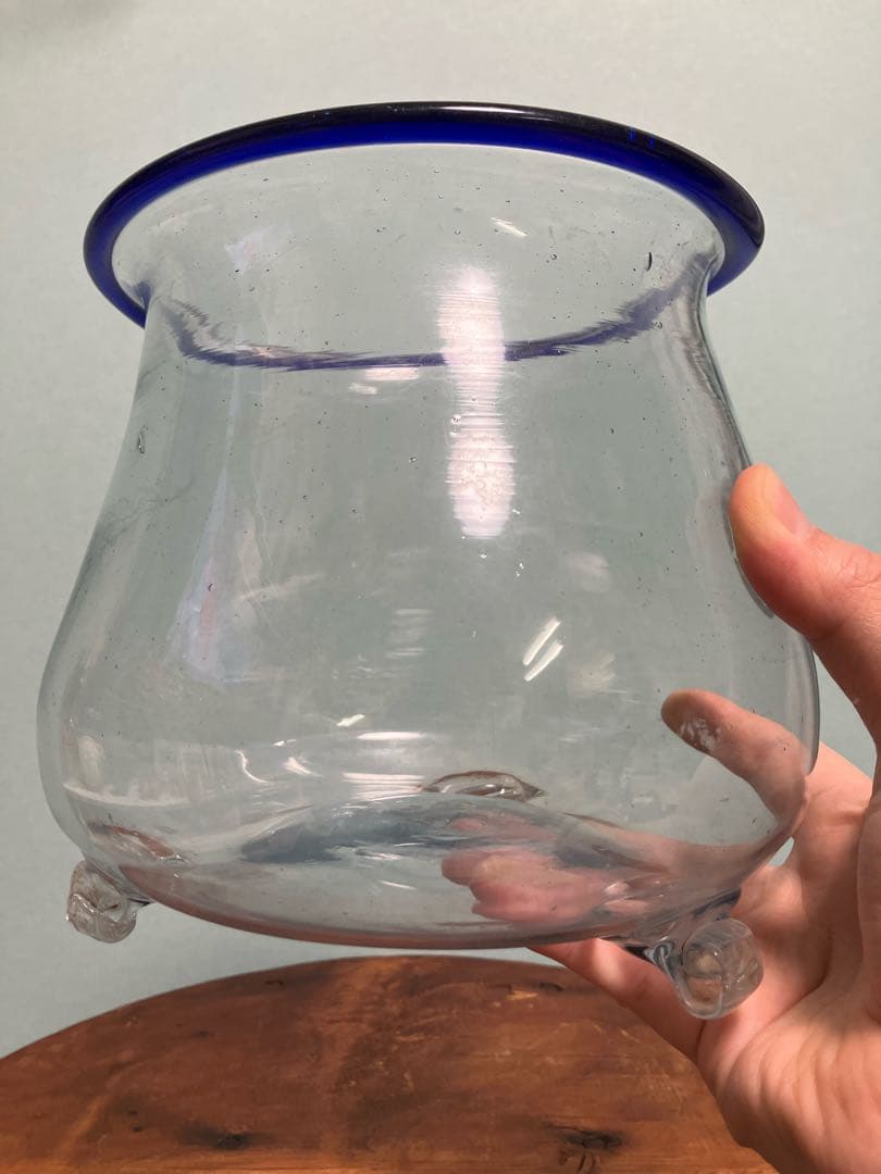 大正時代の吹きガラス製三つ脚金魚鉢◇レトロガラス◇和ガラス◇古ガラス◇古道具