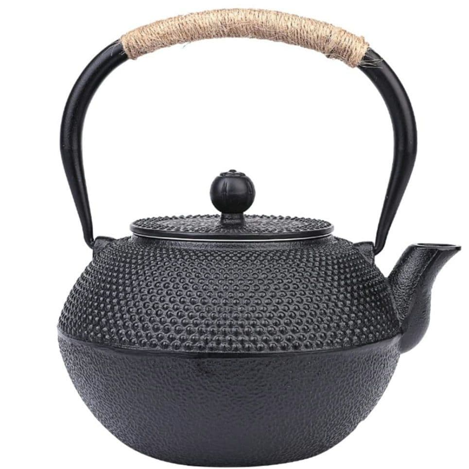 麻紐付き黒色鉄急須 貧血予防に直火可能鉄瓶 1200ML鉄分補給　伝統工芸品