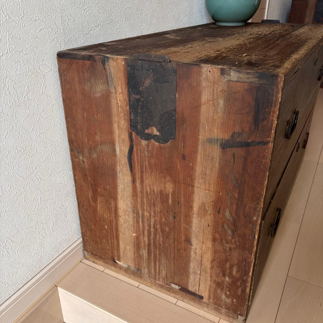 木製アンティーク箪笥 ダークブラウン 2段引き出し　昭和　レトロ