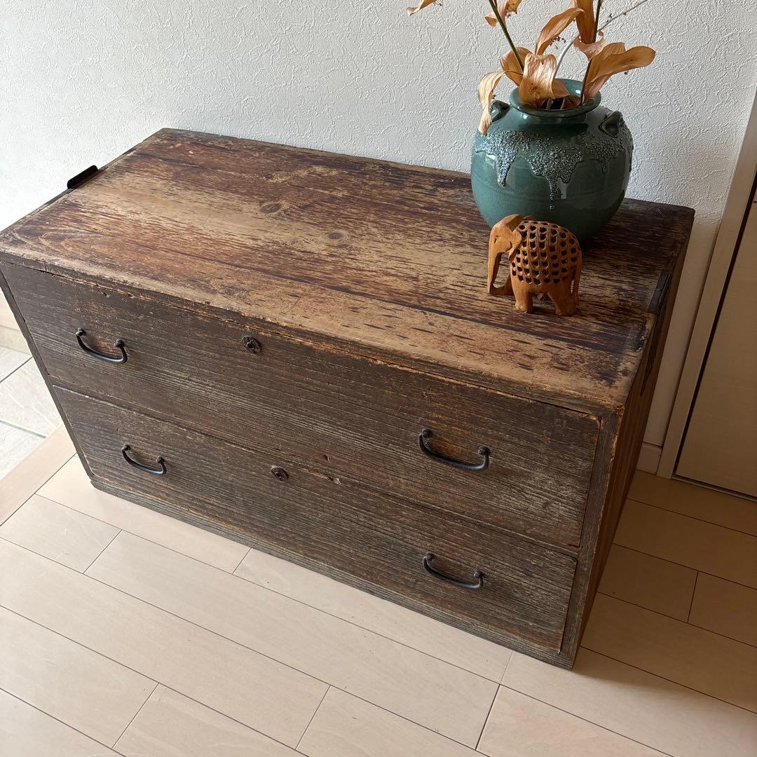 木製アンティーク箪笥 ダークブラウン 2段引き出し　昭和　レトロ