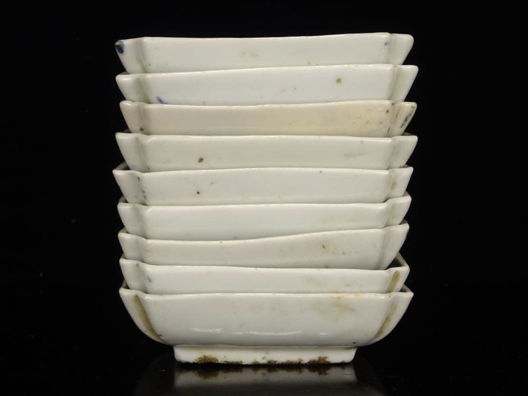 唐物　明時代　末期　南京染付　八卦　太極文　皿　箱付　角皿　古染付　呉須　中国