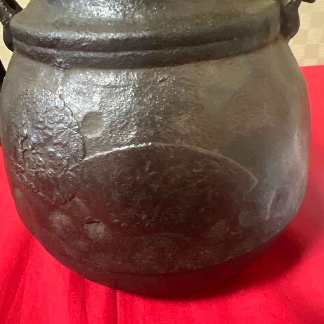 江戸時代　小ぶり650cc 棗形　鉄瓶　斑紫銅蓋龍文堂　煎茶　急須 古美術