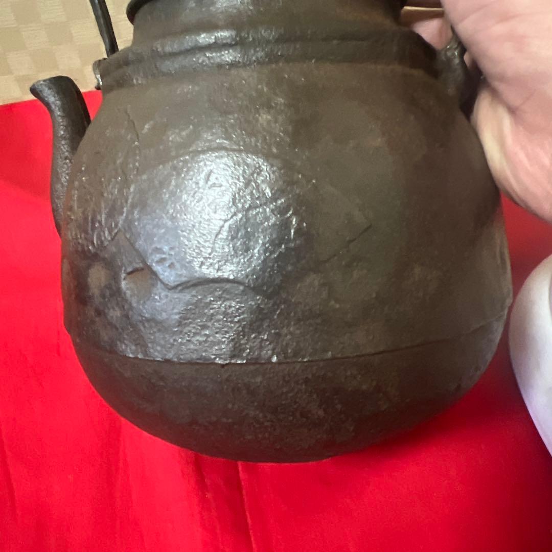 江戸時代　小ぶり650cc 棗形　鉄瓶　斑紫銅蓋龍文堂　煎茶　急須 古美術