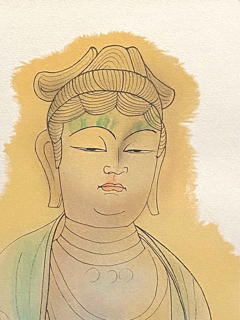 美品 未使用 平山郁夫 直筆サイン有 菩薩塑像 216/262 リトグラフ