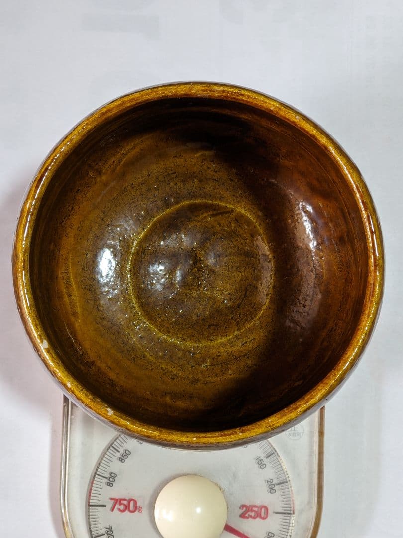 ♦茶道具 京焼 清水焼 二代 吉村楽入作 飴釉 山水図 篦彫り 抹茶碗 骨董品