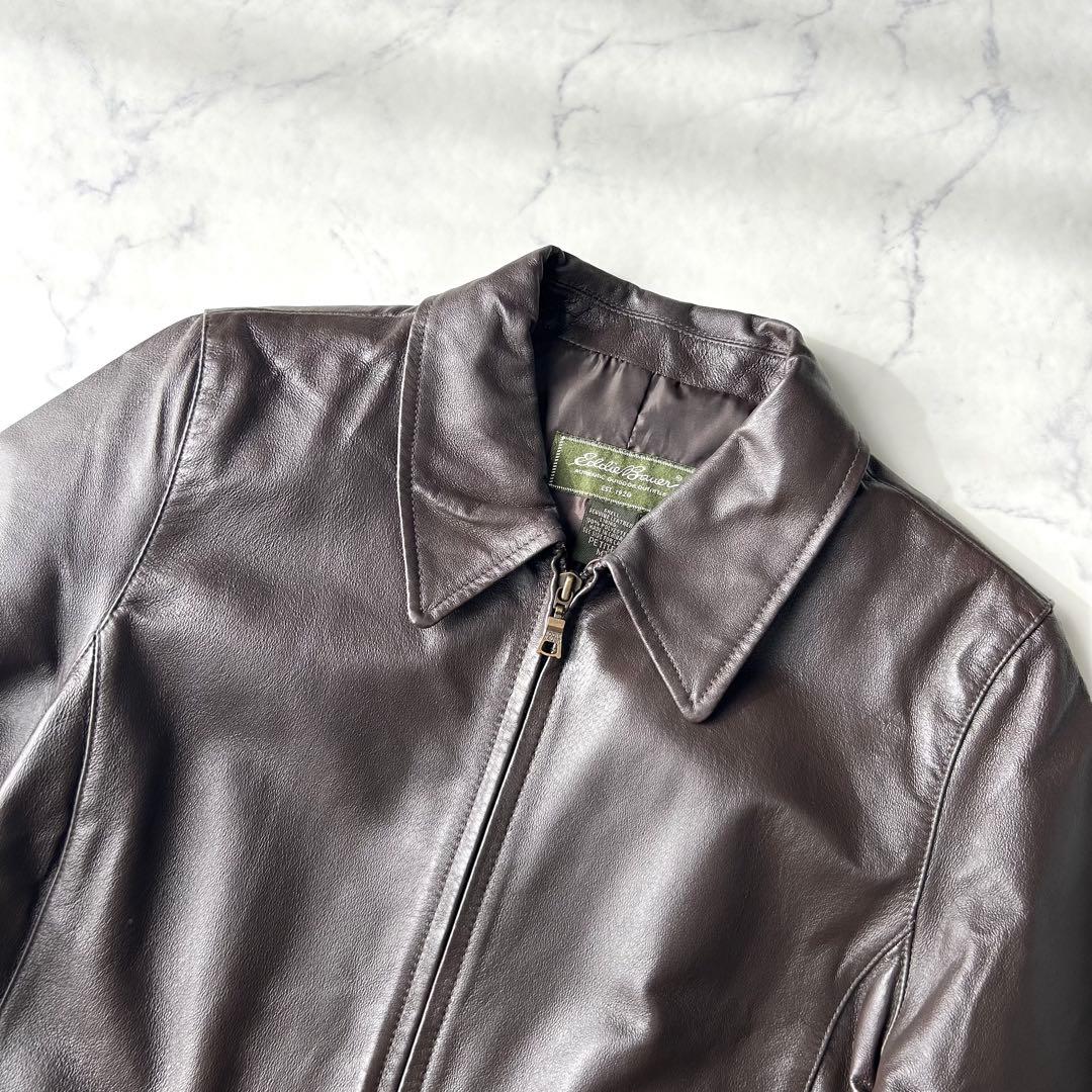 美品✨　エディーバウアー　レザージャケット　シングルライダース　本革　ブラウン