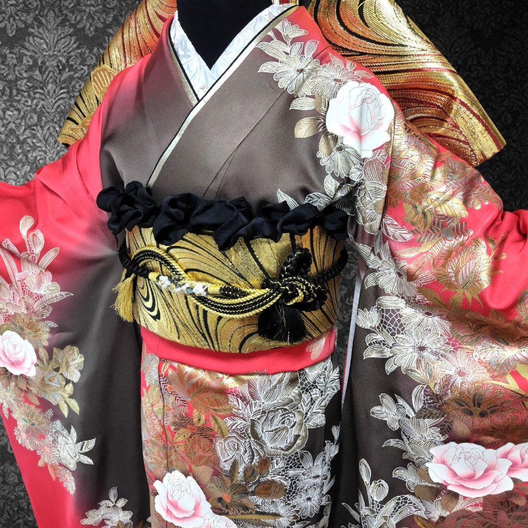 振袖フルセット(8点)・成人式・金銀彩加工・薔薇・モダン・逸品