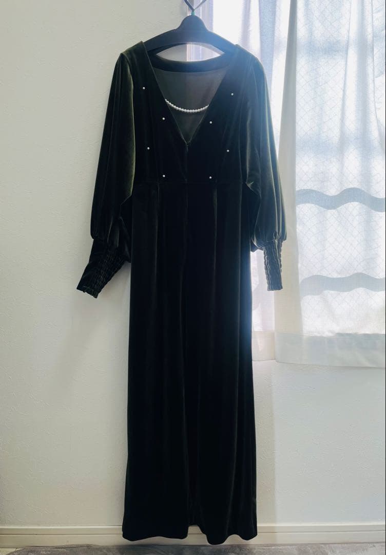 Ameri 美品 BACK OPEN PEARL VELOUR DRESS