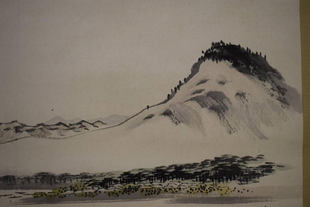 真作/荒木寛畝/山水帆舟図/荒木十畝の桐極箱付/布袋屋掛軸HI-367