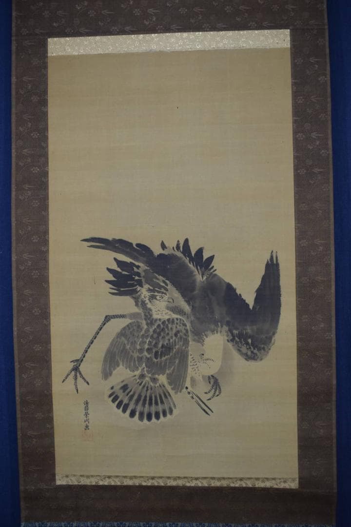 【真作】狩野栄川院/鷹之図/タカ図/掛軸☆宝船☆Z-511
