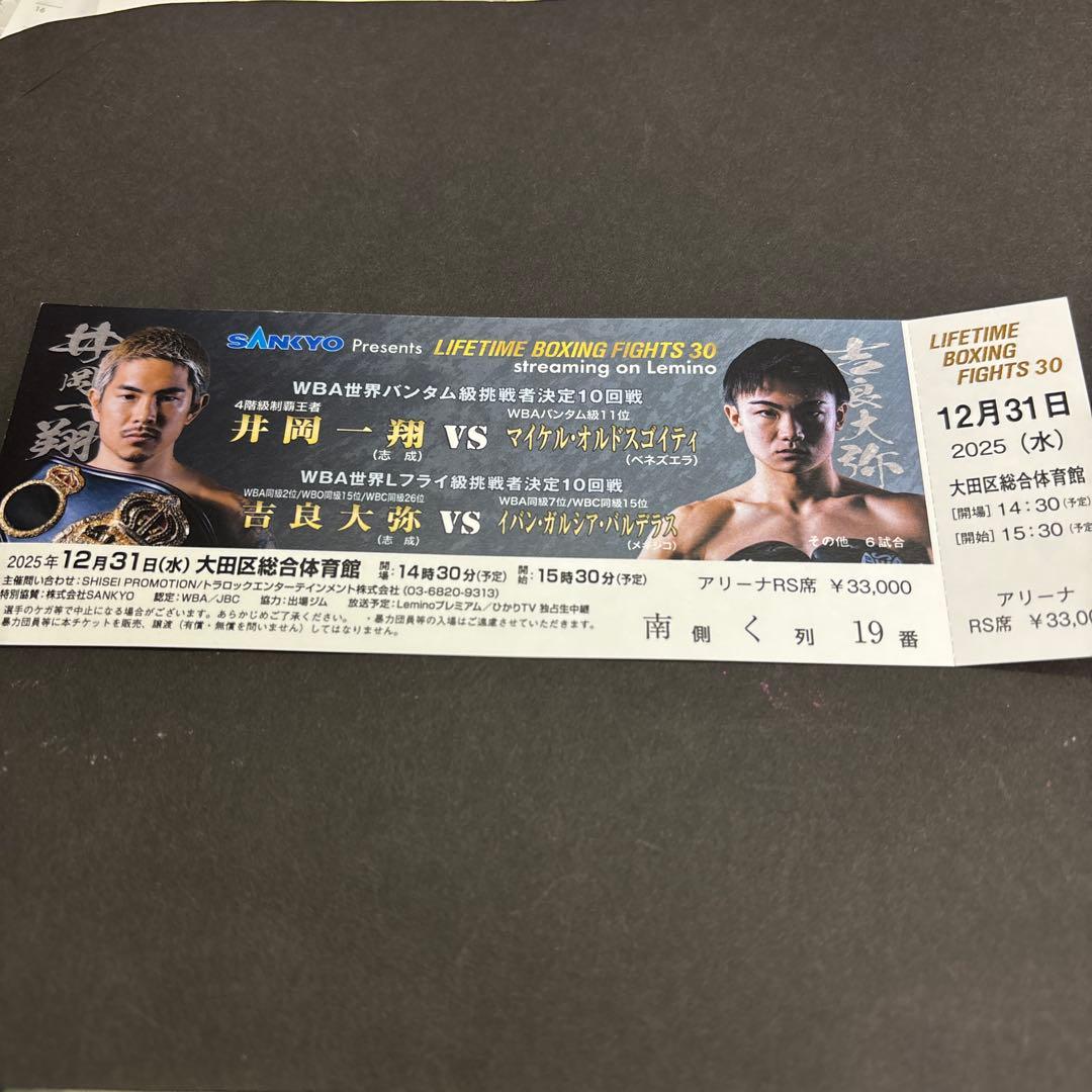 LIFETIME BOXING FIGHTS30チケット　井岡一翔アリーナ席×1