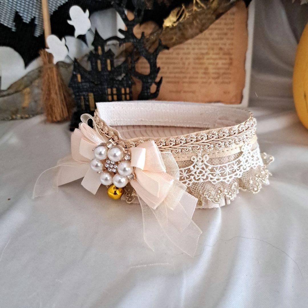 短毛ちゃんにも♥️中世ヨーロッパ風チョーカー(ベージュ)わんちゃん猫ちゃん用