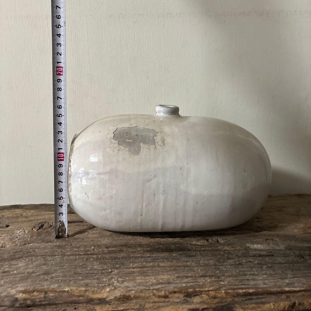 古民藝　平清水焼　灰白釉掛　古道具　アンティーク　花器　骨董　古陶磁　検:李朝