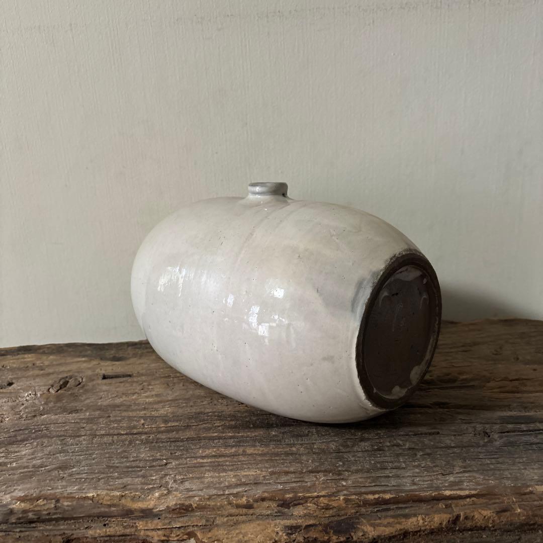 古民藝　平清水焼　灰白釉掛　古道具　アンティーク　花器　骨董　古陶磁　検:李朝