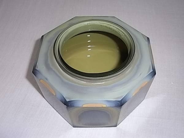 美品大正時代◆八角形 瑪瑙ガラス マーブル模様ガラス工芸 蓋銀製 ボンボニエール