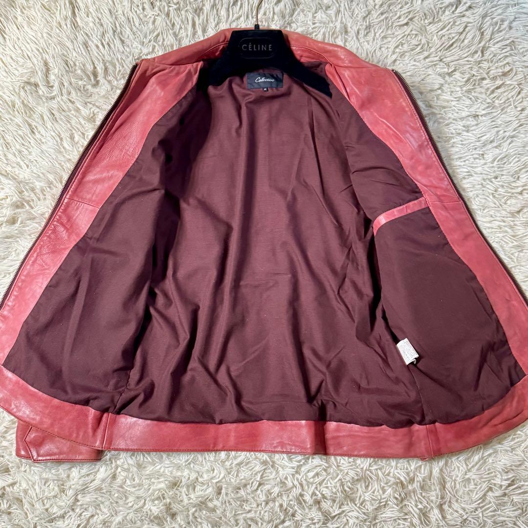【希少】コレクティブ　ラムレザー　シングルライダース　ジャケット　レッド