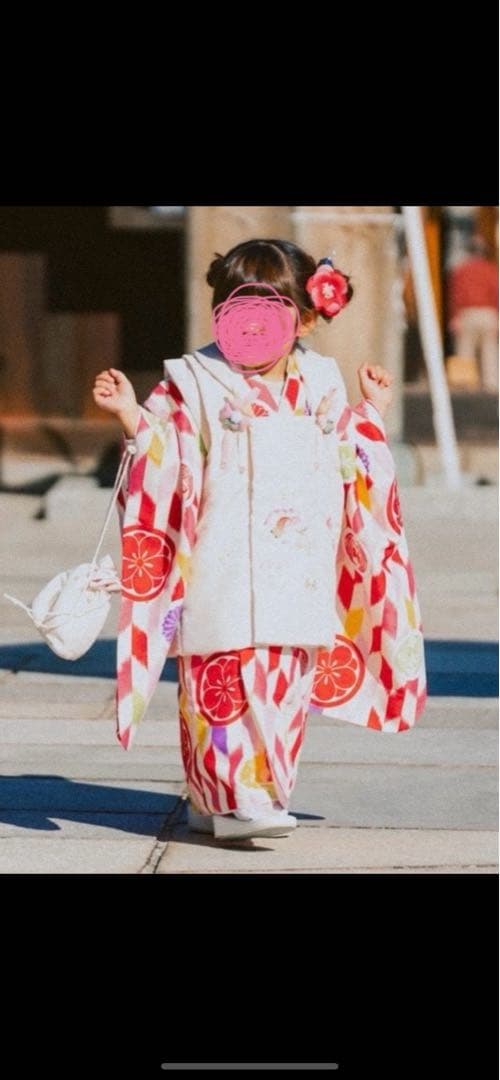 七五三用子供着物 赤と白の花柄