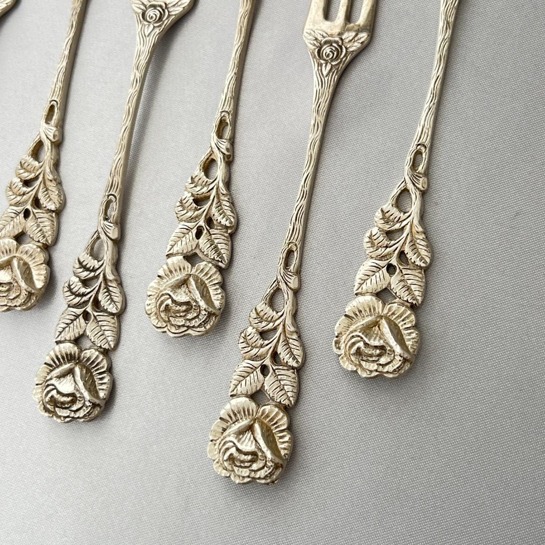 【ANTICO】 ヒルデスハイムローズ ケーキフォーク 6本【純銀】 12cm