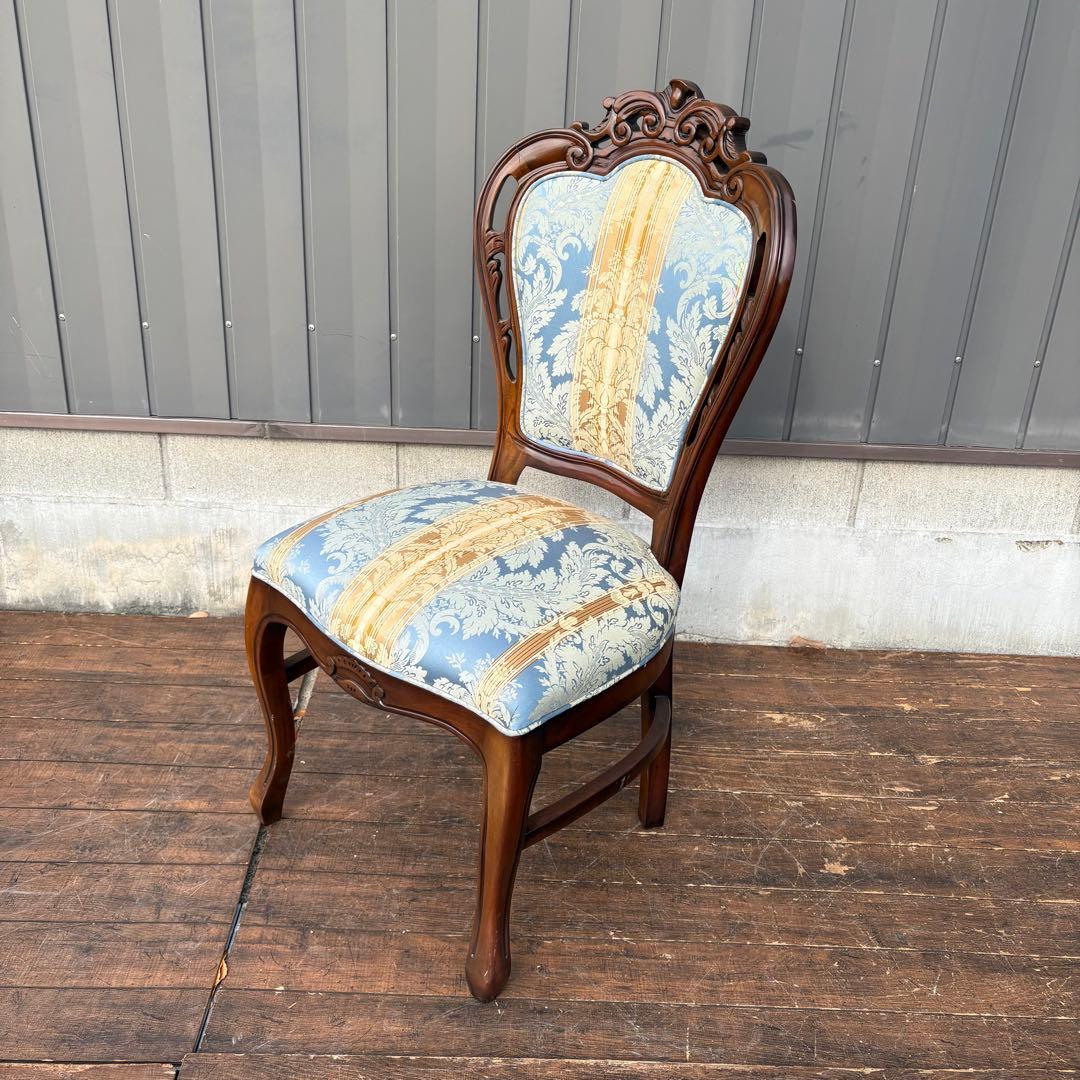 ①ビクトリアン装飾 花柄 木製ダイニングチェア 姫系 イタリア家具 アンティーク