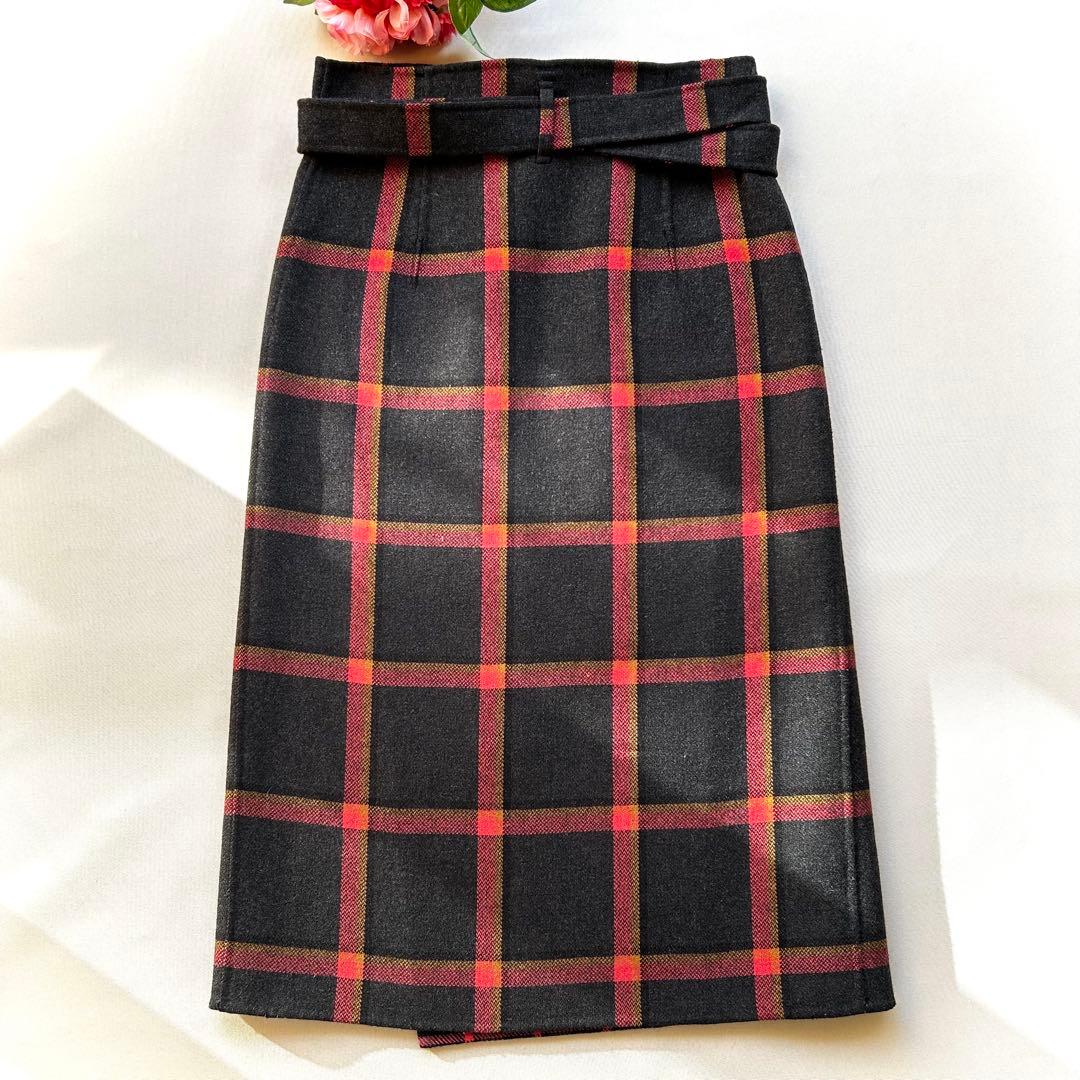 極美品　ドゥロワー　2way リバーシブル　チェック柄スカート　巻きスカート