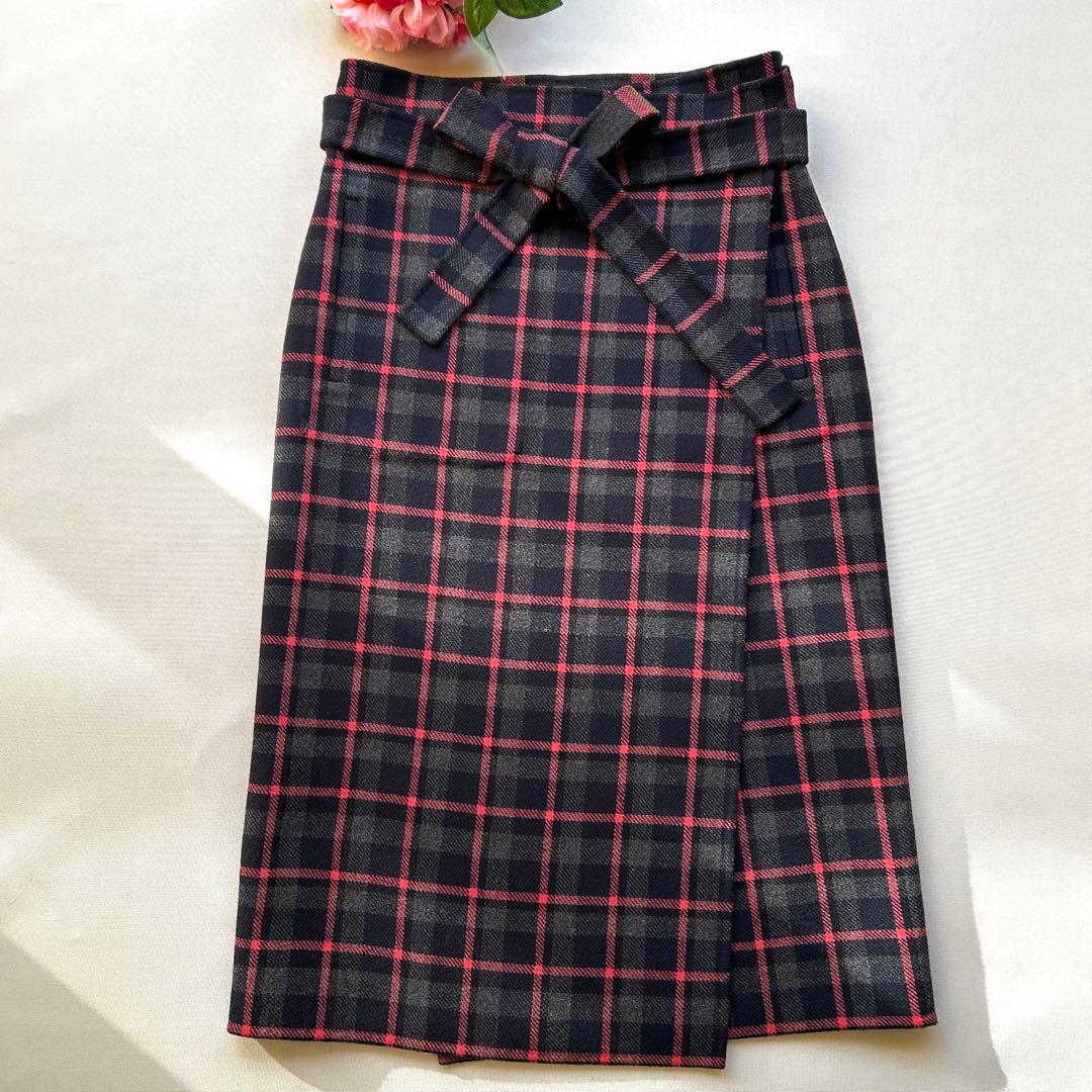 極美品　ドゥロワー　2way リバーシブル　チェック柄スカート　巻きスカート