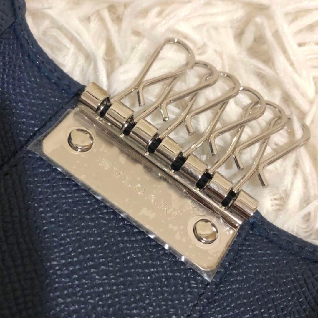 未使用✨ブルガリ グレイン カーブレザー 6連キーケース デニム サファイア