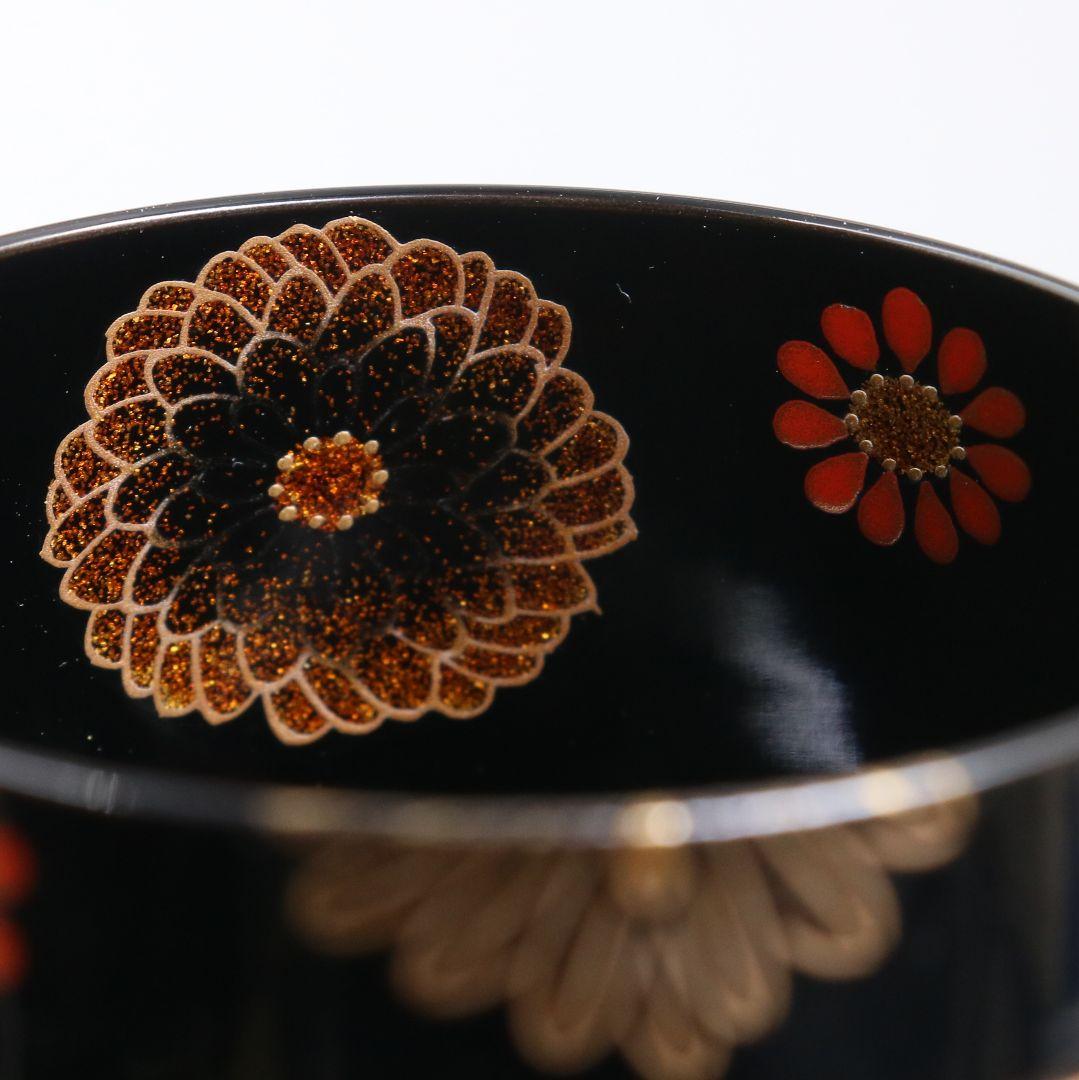 古川治樹作 乾漆 菊蒔絵 大棗 花蒔絵 茶道具 共箱　V948