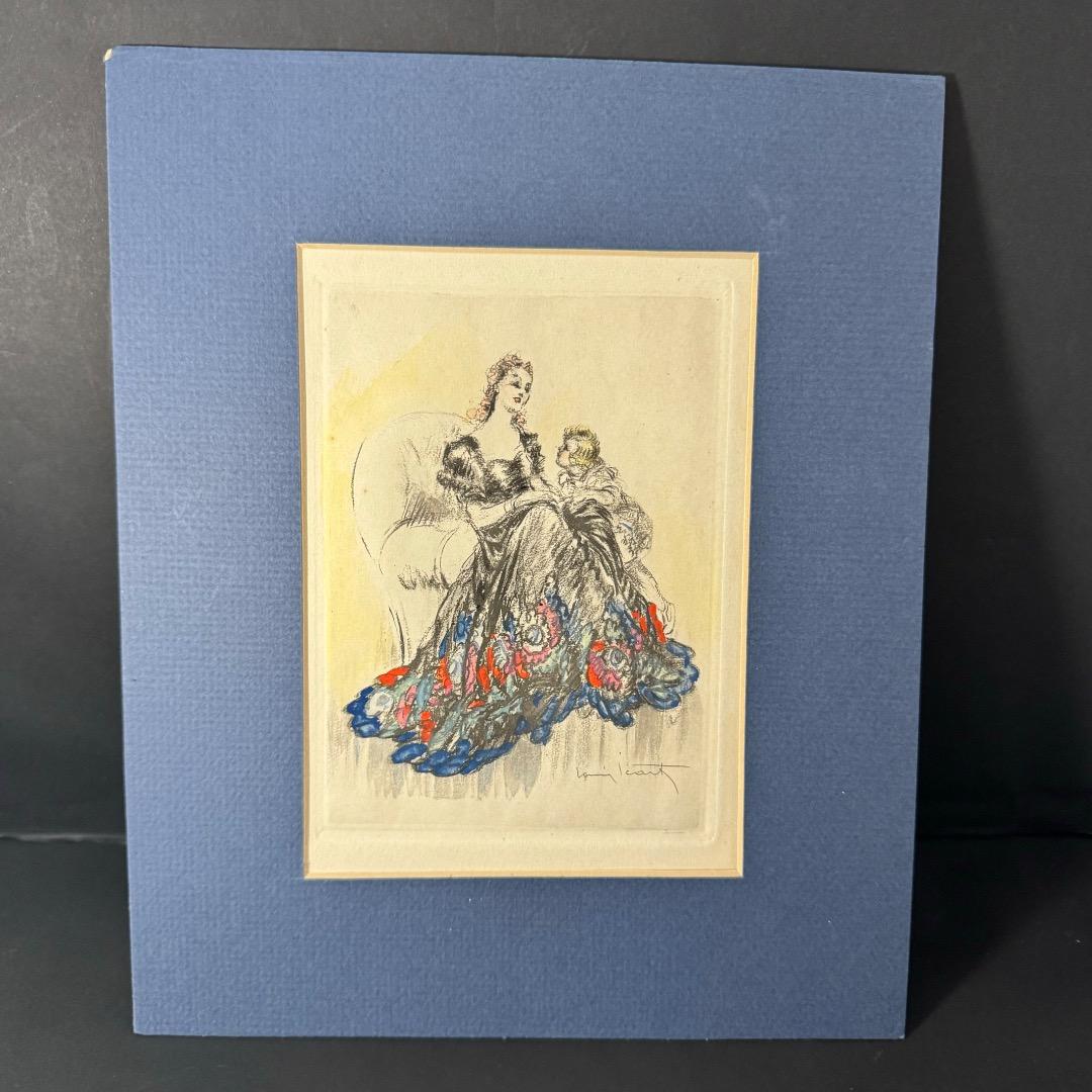 ルイ　イカール　エッチング　「膝に子供を抱えた女性」