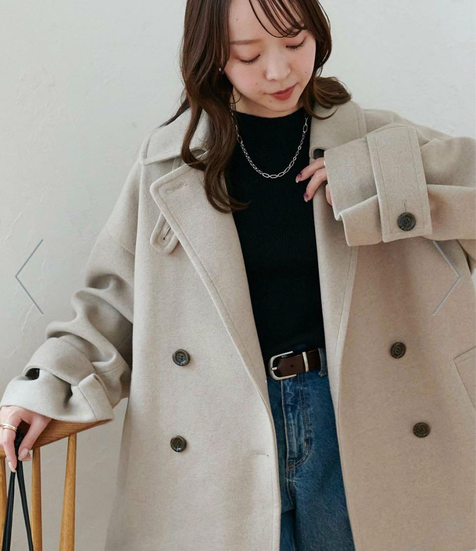 DISCOAT 中空糸スタンドミドルコート　ライトベージュ