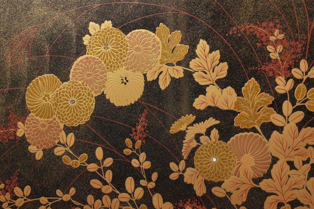 金蒔絵螺鈿黒漆 二段平卓 文机 花台 飾台 茶道具 木箱付 幅52.5㎝ 工芸品