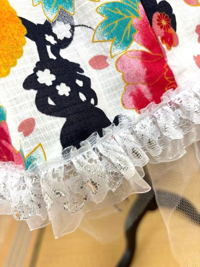 【創作】オリジナル浴衣 ミニ丈 ドレス浴衣ディズニー柄　兵児帯セット