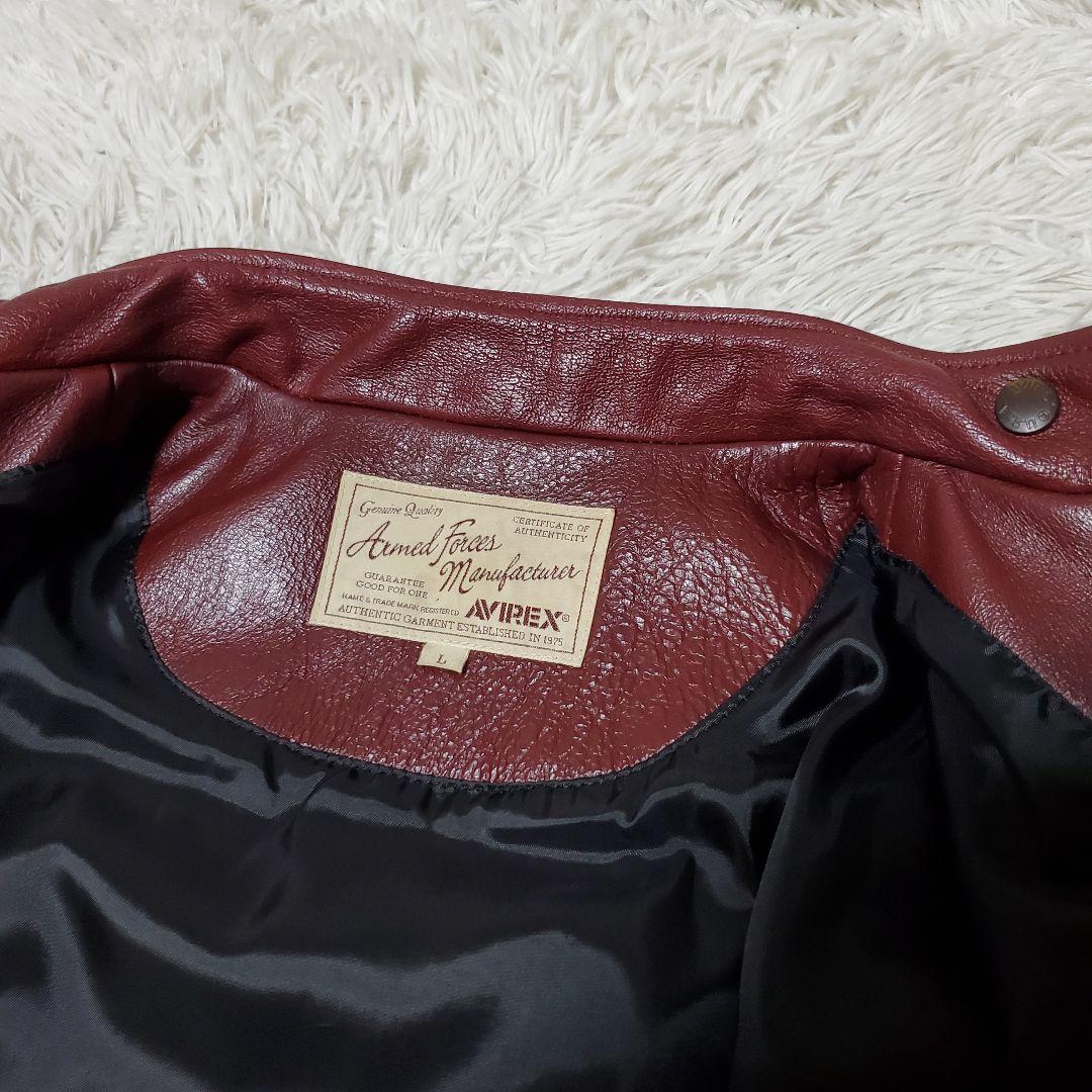 極美品 AVIREX シングルライダース レザージャケット L ボルドー メンズ