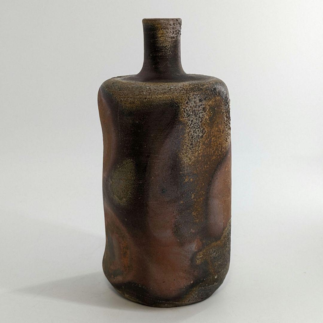 岡山県重要無形文化財 松井與之 備前焼 一輪挿花入 共箱共布栞 花器 花瓶 花生