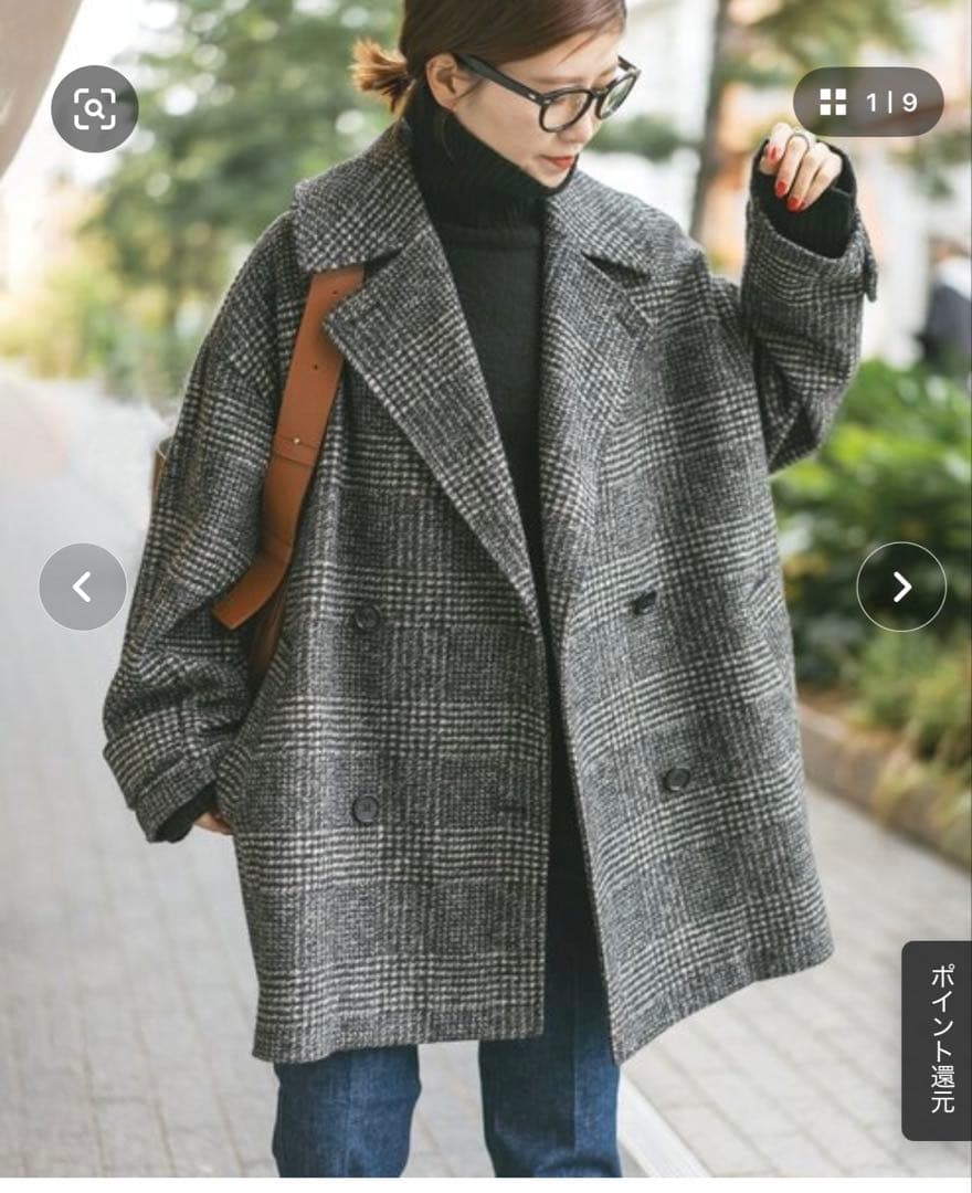 Wスライバーチェックハーフコート　スピックアンドスパン　ブラック　サイズ36