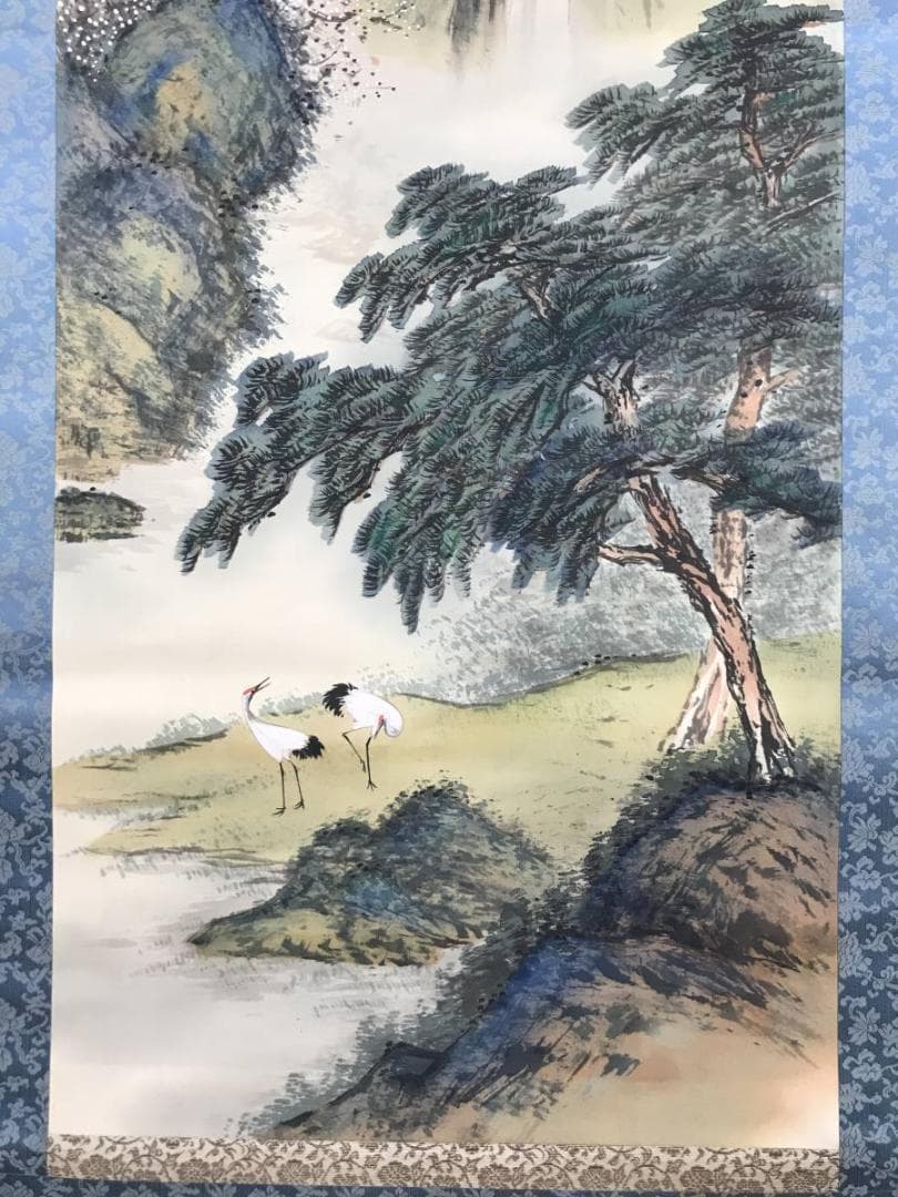 【真作】西村観山/青緑蓬莱山図/山水図/祝事山水図/掛軸☆宝船☆AC-598