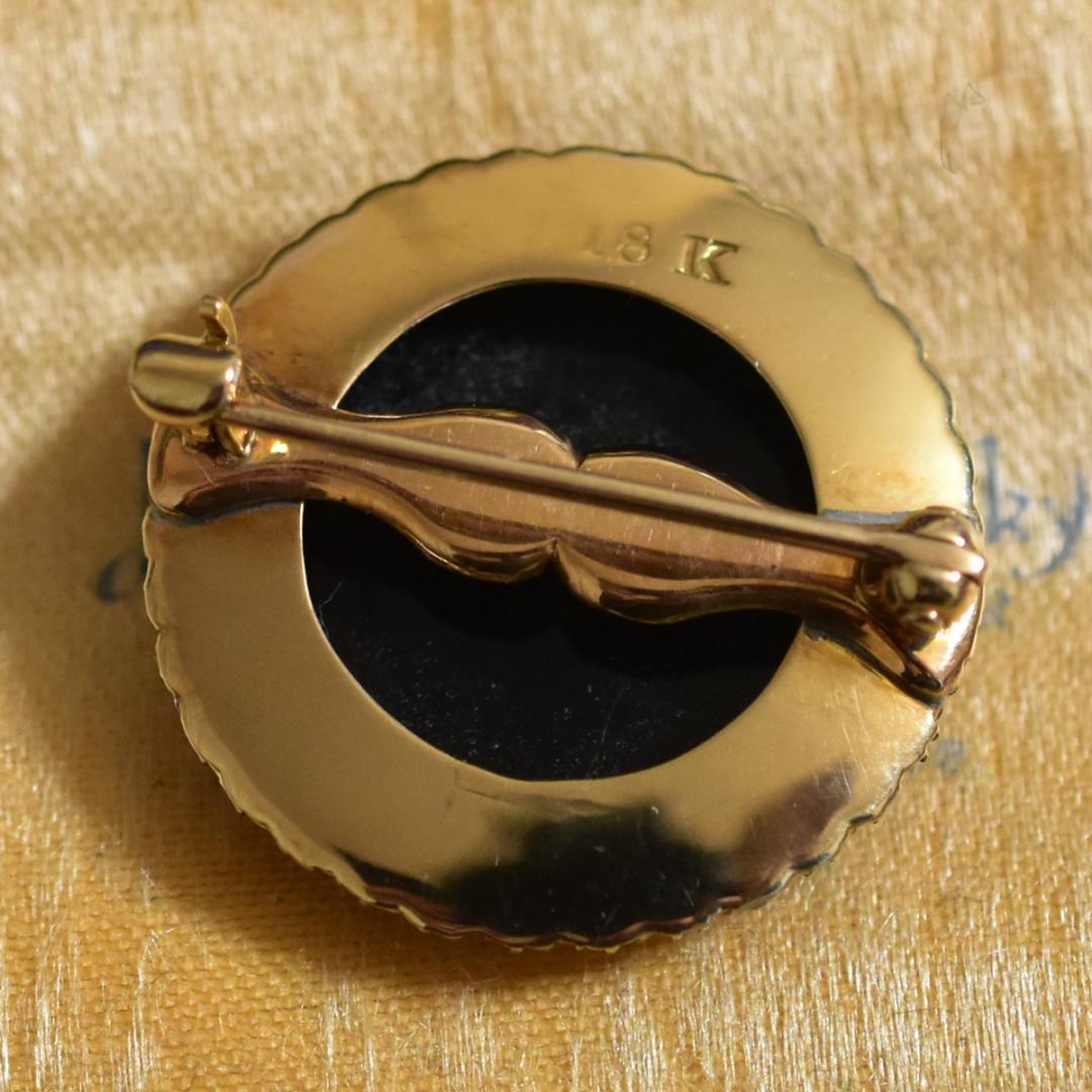 ヤシの木 アンティーク 18金刻印あり 非加熱黒瑪瑙のカメオブローチ