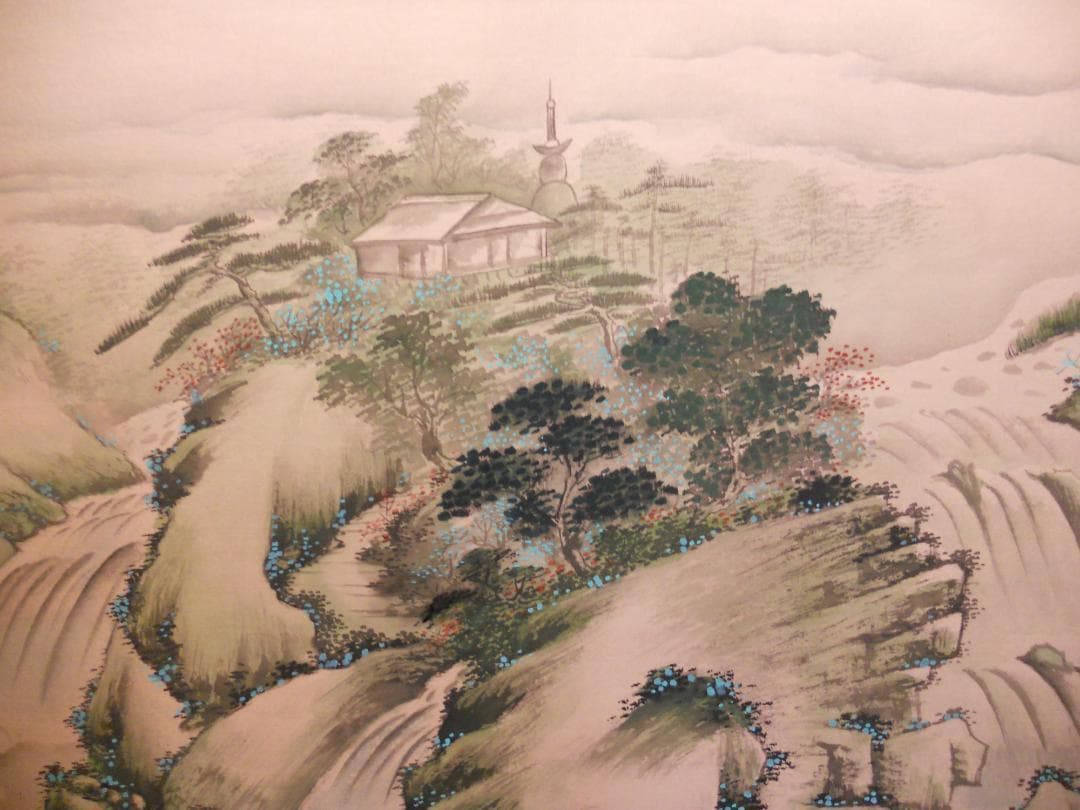 掛け軸 富田渓仙 彩色山水 絹本 希少 軸装 茶道具 掛軸 美品 です。