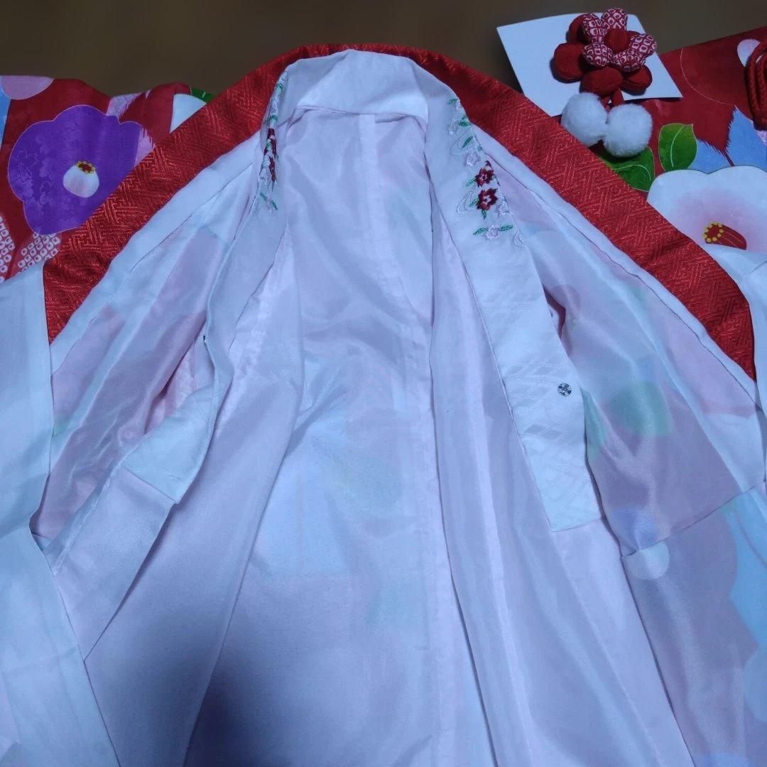 三歳★花ひめ★椿と矢羽根★被布着物小物フルセット★赤ピンク